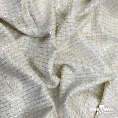 Ткань костюмная с пайетками, 100%полиэстр, 460+/-10 гр/м2, 150см #309 - цв. молочный - купить в Стерлитамаке. Цена 1 203.93 руб.