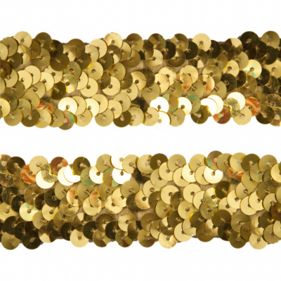 Тесьма с пайетками D16, шир. 30 мм/уп. 25+/-1 м, цвет золото - купить в Стерлитамаке. Цена: 1 087.39 руб.