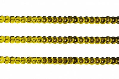 Пайетки "ОмТекс" на нитях, SILVER-BASE, 6 мм С / упак.73+/-1м, цв. А-1 - т.золото - купить в Стерлитамаке. Цена: 468.37 руб.