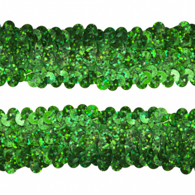 Тесьма с пайетками D4, шир. 30 мм/уп. 25+/-1 м, цвет зелёный - купить в Стерлитамаке. Цена: 1 098.48 руб.