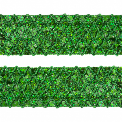 Тесьма с пайетками D4, шир. 35 мм/уп. 25+/-1 м, цвет зелёный - купить в Стерлитамаке. Цена: 1 321.65 руб.