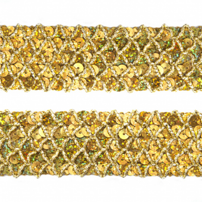 Тесьма с пайетками D16, шир. 35 мм/уп. 25+/-1 м, цвет золото - купить в Стерлитамаке. Цена: 1 281.60 руб.