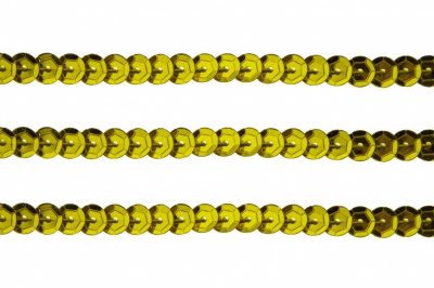 Пайетки "ОмТекс" на нитях, SILVER-BASE, 6 мм С / упак.73+/-1м, цв. 7 - св.золото - купить в Стерлитамаке. Цена: 468.37 руб.