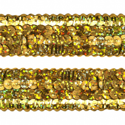 Тесьма с пайетками D16, шир. 20 мм/уп. 25+/-1 м, цвет золото - купить в Стерлитамаке. Цена: 778.19 руб.